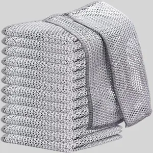 Mesh Dishcloth (12pcs), Multipurpose Home Metal Wire Dishcloth, Kitchen Scrubbing Cloth, Household Cleaning Tool for Kitchen Bathroom, Dish Towels, Dishwashing Cloth, Kitchen Cleaning Cloths, Cleaning Supplies, Home Cleaning Products