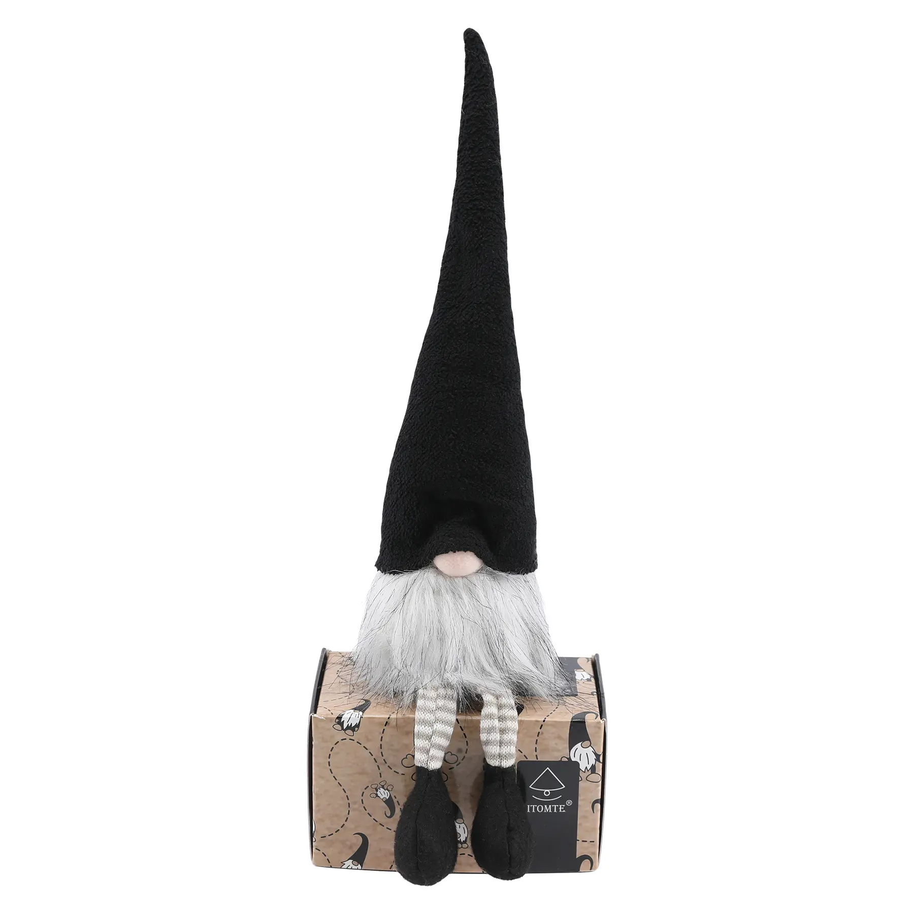 ITOMTE Black Long-Leg Faceless Gnome Shelf Sitter Figurine - Handmade Knitted Plushies, Classic Black Plush Striped Swedish Tomte, Box-Included Home Decor Ornament for Farmhouse Halloween Fall Tiered Tray Gifts, Figurines, Statues & Bobbleheads