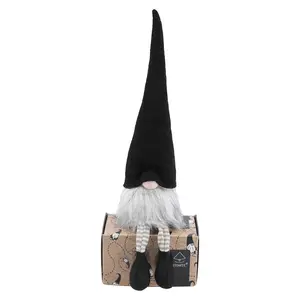 ITOMTE Black Long Leg Faceless Gnome Shelf Sitter Figurine, Black Plush Striped Swedish Tomte Tabletop Home Decor Ornament, Farmhouse Halloween Fall Holiday Decor, Viral Hobby Lobby Style Mini Elf Doll Gift for Tiered Tray Bedroom Wedding Party Supplies
