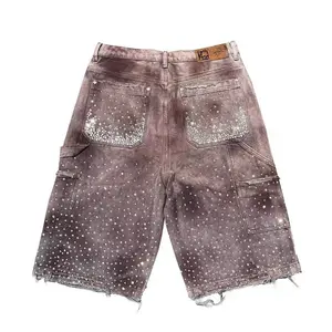 New Street Style Washed Distressed Frayed Hem Denim Shorts Unisex Straight Fit Versatile High Street Denim Shorts