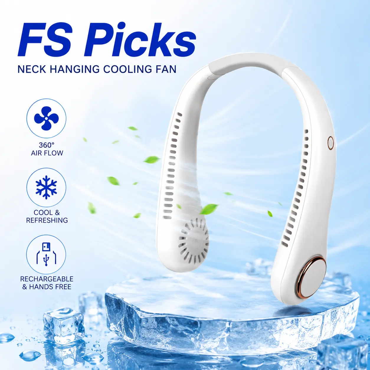 Portable Neck Fan - Rechargeable Personal Fan with Neck Support, 2400 mAh , 5-Speed Quiet, Lightweight Long Lasting Bladeless Fan, Wearable Cooling Fan for Hot Flashes, Travel, Gifts for Men Women