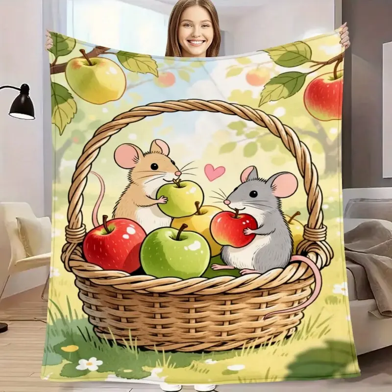 1pc Soft Flannel Cloth Blanket - 2D Adorable Mouse Design, Cozy Warm Bedding Throw, Ideal Gift for Adults, Suitable for Birthdays, Whimsical Home Decor, Room Decor, One-Piece