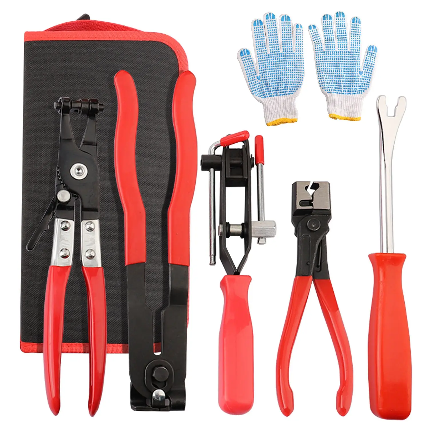 CarTok DIY Essential 5Pcs Hose Clamp Pliers Set CRV Steel CV Joint Boot Banding Tool Fuel Coolant Radiator Pipe Auto Trim Removal Garage Gift