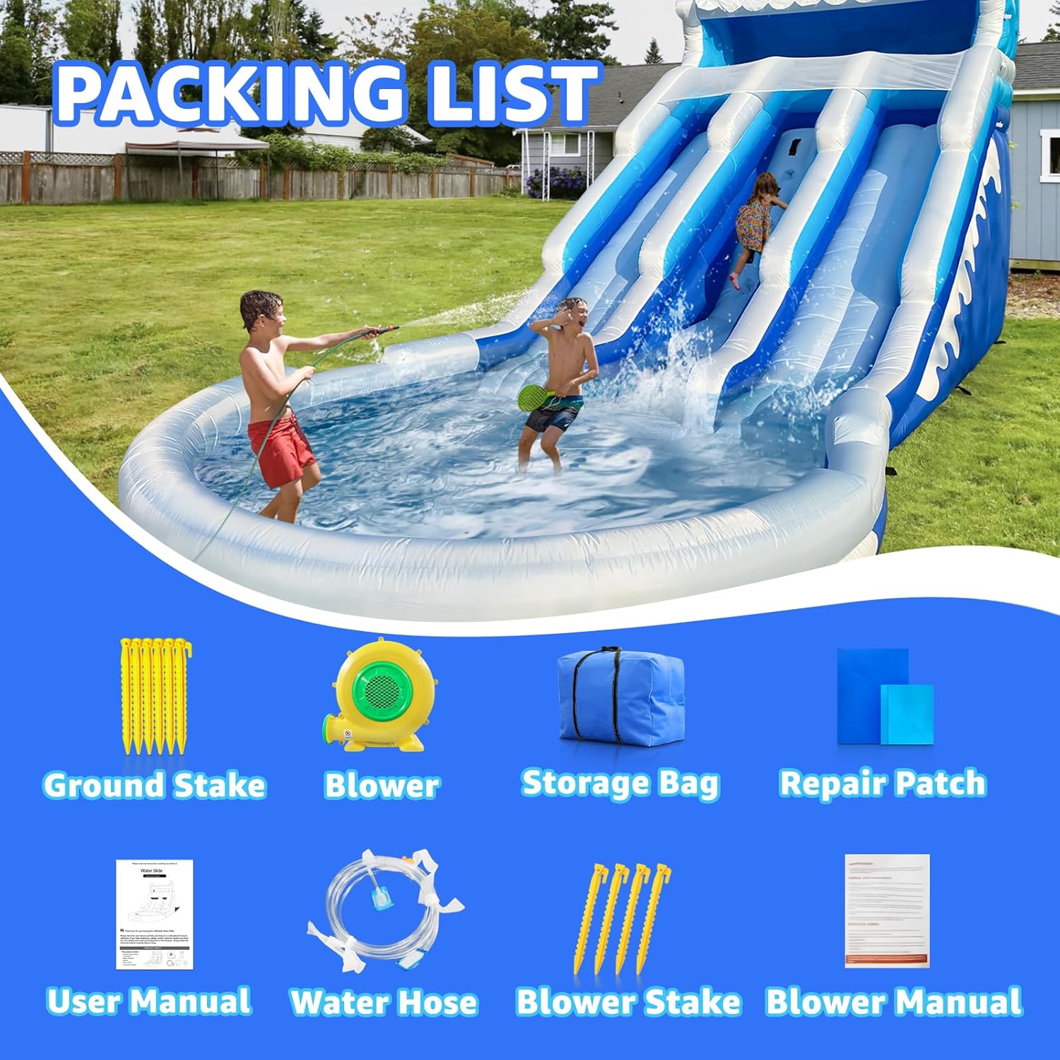 Large Inflatable Water Slide Swimming Pool Play Center Triple Water Slides & Lightweight Premium Water Slide Bounce House 20.6x9.5x9.3Ft,Wet Dry Use for Backyard Party (with Blower)