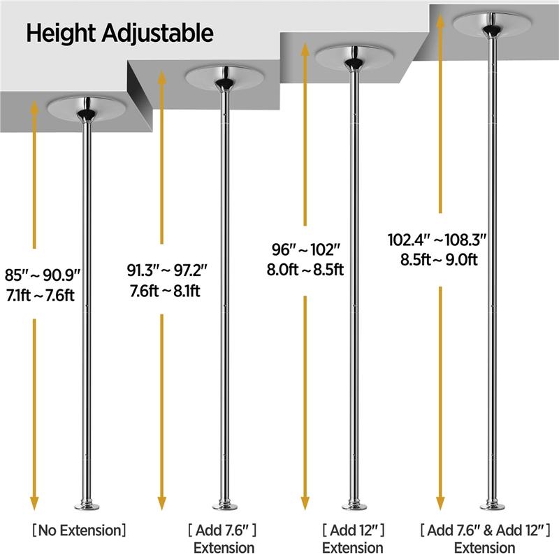 【Heavy Duty】Yaheetech Professional 45mm Portable Chrome Dance Pole, with 2 Modes Spinning Static Dancing Pole For Home Portable Removable Home Dancing Pole, Height Adjustable 7'-9' 【Heavy Duty】Yaheetech Professional 45mm Portable Chrome Dance Pole, with 2 Modes Spinning Static Dancing Pole For Home Portable Removable Home Dancing Pole, Height Adjustable 7'-9'