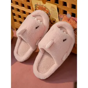 Women's Cute Cartoon Shark Design Plush Slippers, Fuzzy Warm Slippers, Casual Soft Comfortable Home Slippers, Warm Slippers for Indoor & Outdoor Use for All Seasons
