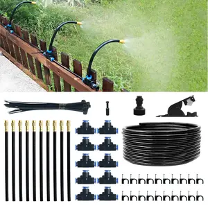 360? Adjustable Drip Irrigation System Kit, 32.8FT Automatic Garden Watering System with 10 Copper Nozzles, Atomizing Misting Watering System with 360? Bending Dropper for  Lawn Patio
