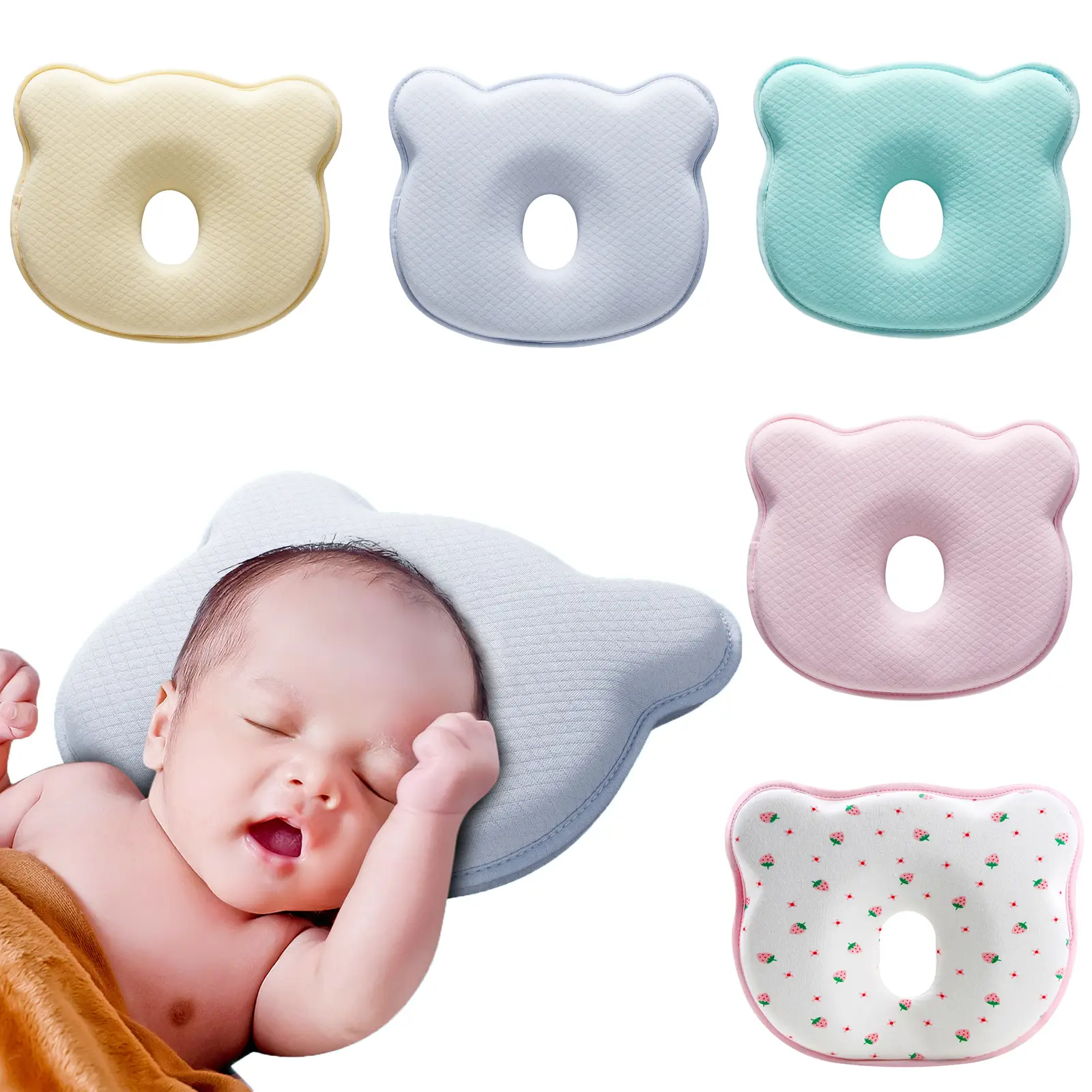 Unisex Memory Foam Portable Baby Pillow Hypoallergenic Prevent Flat Head Neck Support for Infant Sleeping Soft and Cozy Breathable for Bebe Travel