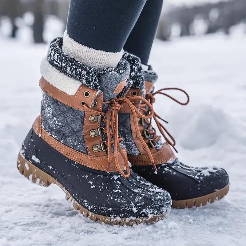 ALEADER Women's Waterproof Down Snow Boots, Warm and Insulated Winter Boots, Non-Slip Mid-Calf Outdoor Snow Boots, Ideal for Cold and Snowy Weather,outdoorfun