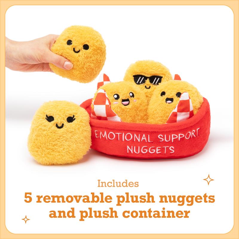 Emotional Support Nuggets - 5 Squishy Nuggets in Basket, Soft Adorable Plush Toys Perfect Gift for All Ages, Cute V-day Present for Kids