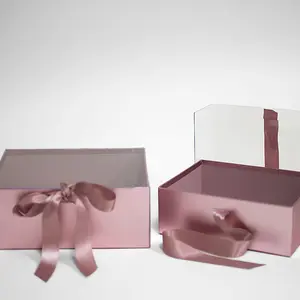 Rose Gold Rectangular Flower Boxes With Clear Lid and Ribbon Set of 2