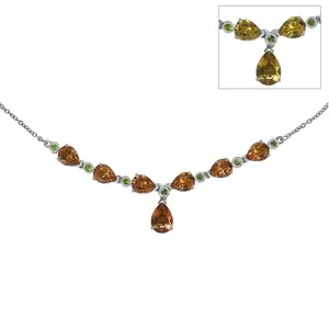 Autumn Alexite and Chrome Diopside 8.35 ctw Harvest Flame Drop Necklace in Platinum Plated 18-20 Inches