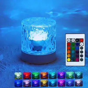 Rgb16 Color Adjustable Ocean Wave Projection Lamp, Remote Control Dimmable Bedside Lighting, Rotating Flame Water Ripple Light for Restaurant Bar Bedroom Decor