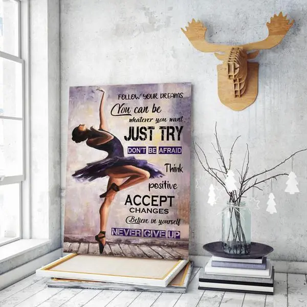 Never Give Up Inspirational Ballet Poster – Gift for Ballerina Ballet Dancer Ballet Lover