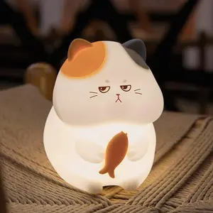 Cute Cat Night Light for Kids, Adjustable Brightness, Touch Color Change, Soft Silicone Rechargeable Bedside Lamp, 7 Colors, Sleep Timer, Kawaii Unwired