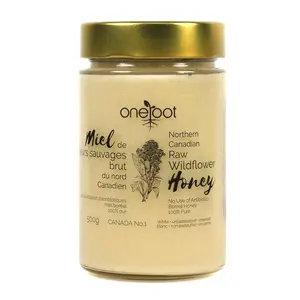 Oneroot 100% Canadian Wildflower Honey - 1.1 lbs, Unheated & Creamed - Nutrient-Rich, Natural Sweetener with Enzymes - Thick & Pure Raw Unfiltered Honey