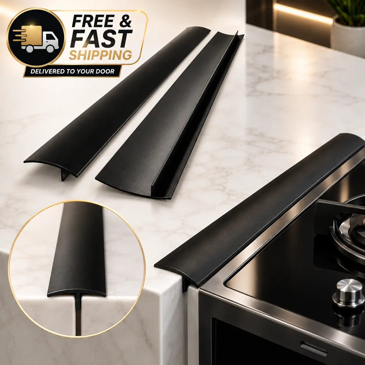 Stove Gap Cover Strip, Silicone Counter Gap Filler for Kitchen Stove and Countertop, Spill Guard for Crumbs and Messes, Easy Clean Cooktop Accessory sohochic