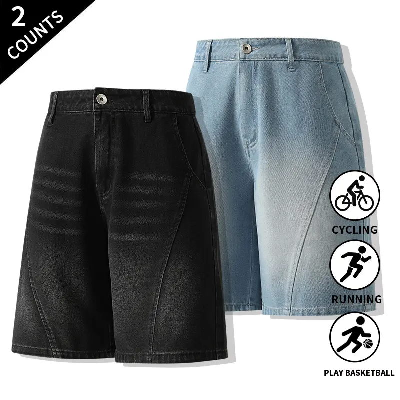 2-Pack Oversized Baggy Denim Jeans Shorts, Knee-Length, Street Workout Shorts