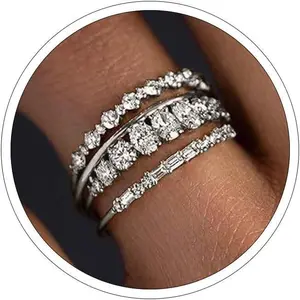 Gold Stackable Rings for Women, Non Tarnish, Dainty Cubic Zirconia Ring Set, Wedding Bands, Size 6-10
