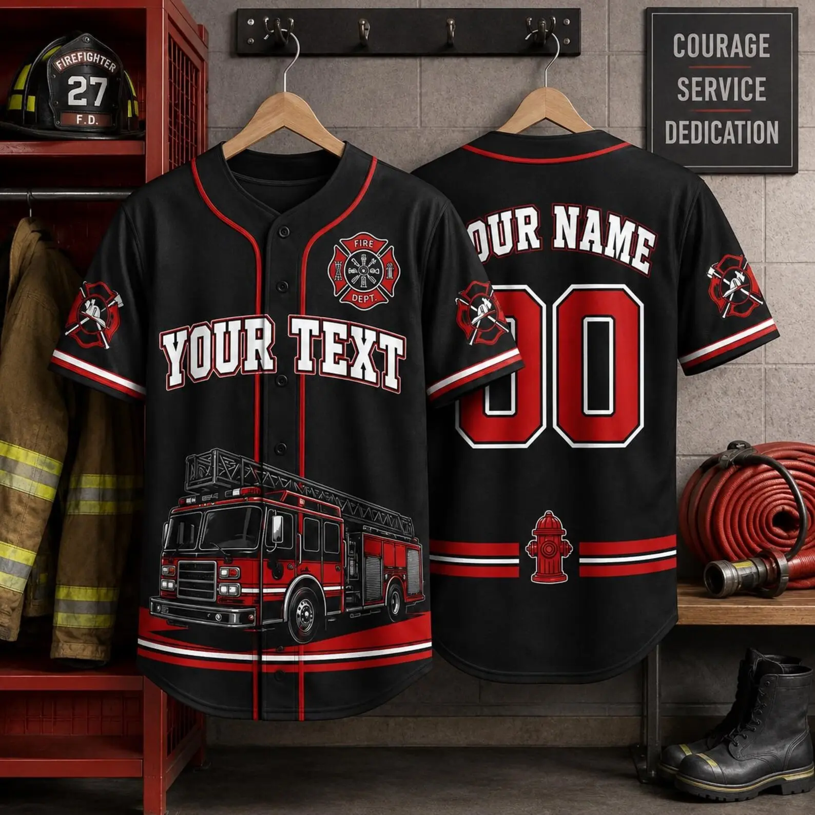 Custom Firefighter Baseball Jersey, Personalized Fire Dept Shirt, Fire Rescue Team Uniform, Fireman Gift