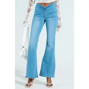 CINCHED UP DENIM PANTS IN LIGHT BLUE DENIM