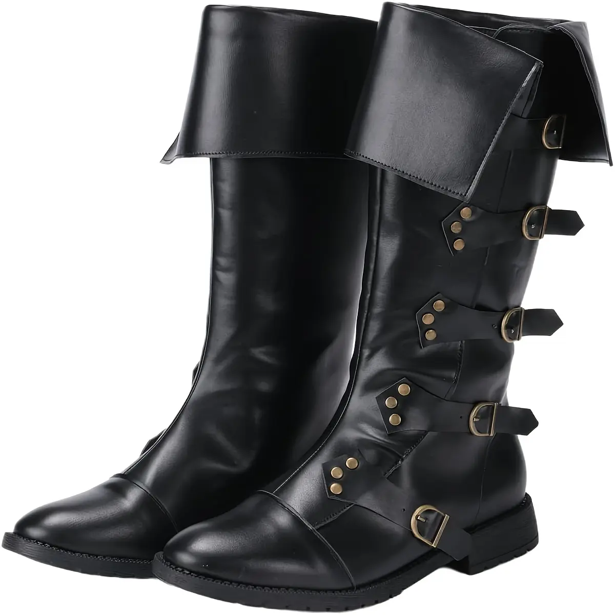 Zotixvox Men's Medieval Round Toe Mid-Calf Footwear - Alternative Style, Punk Style Steampunk Boots for Halloween Cosplay Costume Accessory, Cuban, Statement Shoes, Pu Leather, Plain