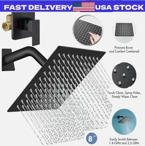 Black Shower Faucet Set 8"Rainfall Shower Head Combo System with Mixer Valve Kit
