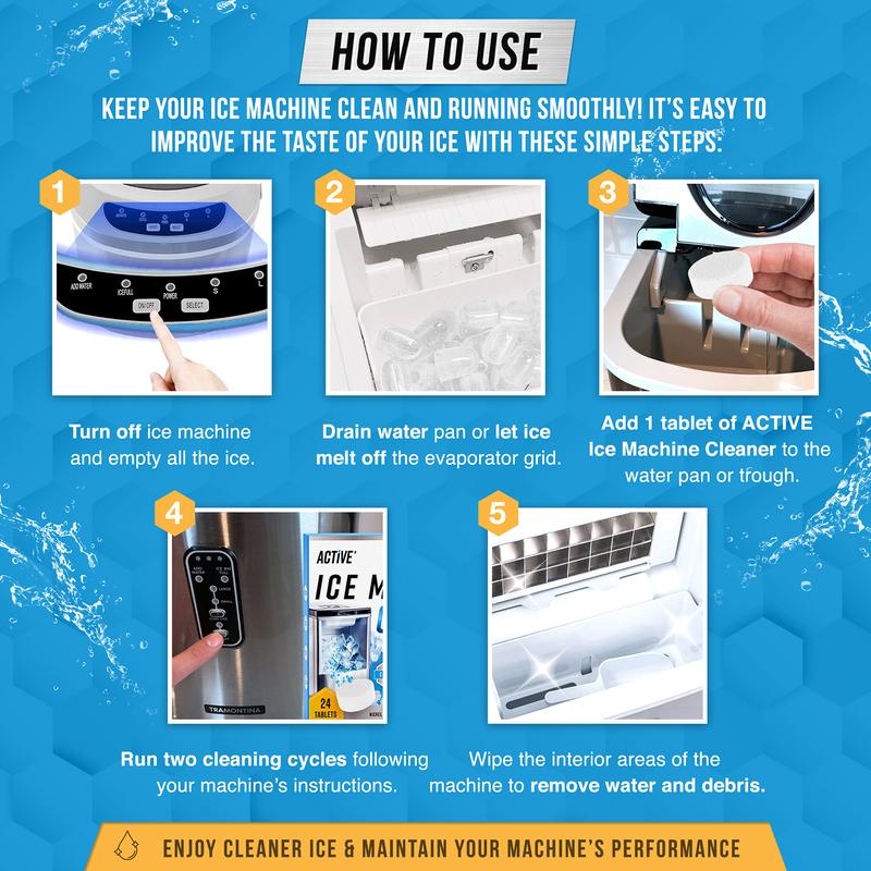 Ice Machine Cleaner Maker Descaler - 24 ACTIVE Clean Tablets Compatible with Frigidaire, Opal, GE Profile, Kitchenaid, Nickel Safe Scale Remover for Countertop, Nugget Ice Makers  Bulk 1 Year Supply