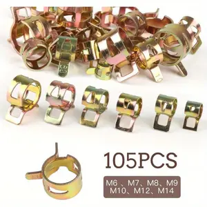 105PCS Hose Spring Clamps Set for Water Pipe Air Hose Fuel Line Hose Clamps 6Mm 7Mm 8Mm 9Mm 10Mm 12Mm 14Mm High-Quality 65Mn Spring Steel Double Ear Design summervibes