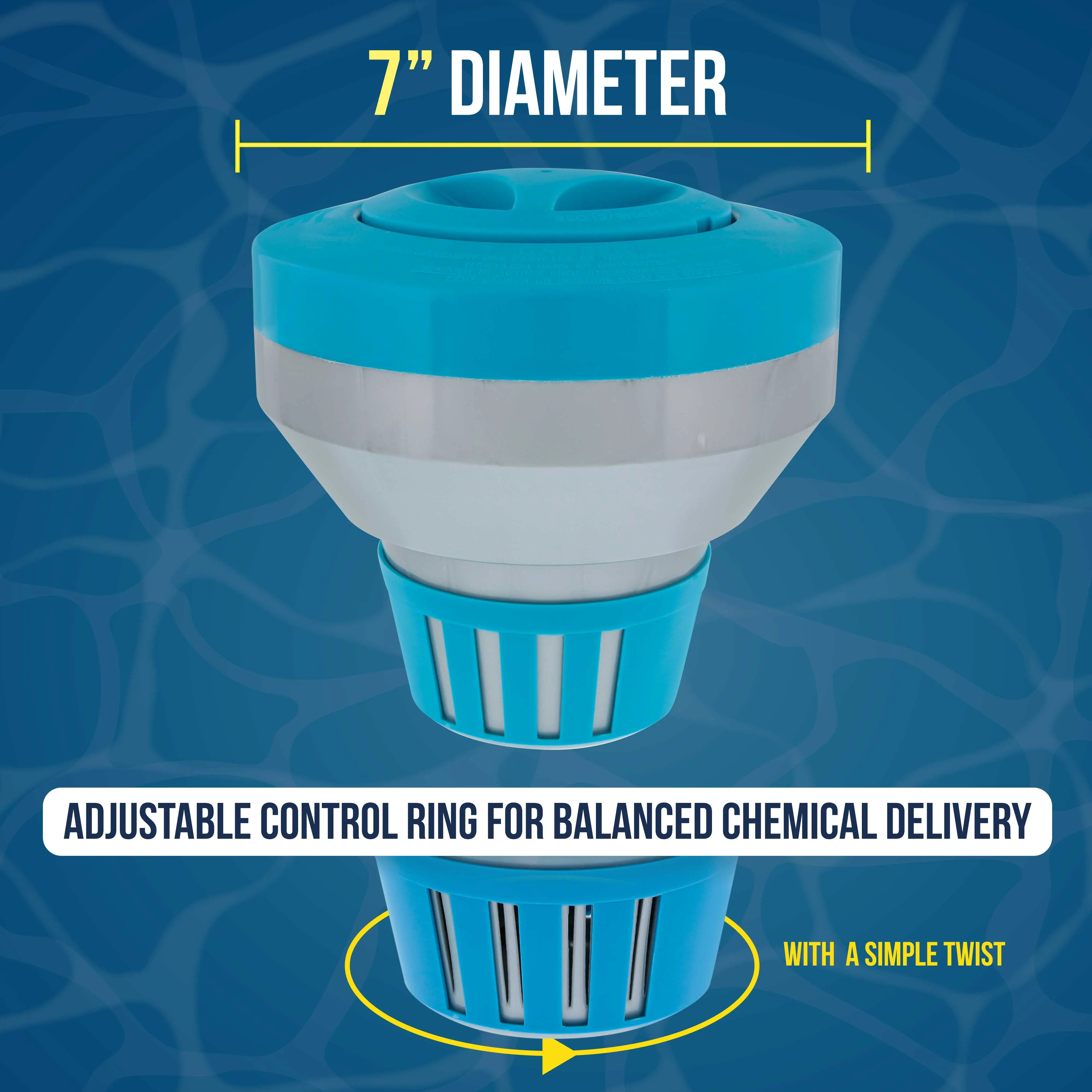 Deluxe Pool Chlorine Floater Dispenser - 3" Tablets, 7" Diameter - Inground & Above Ground Swimming Pools, Large Floating Chlorinator