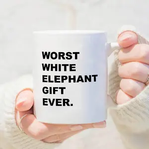 Office Essential, Worst White Elephant Gift Ever" 11oz Ceramic Coffee Mug - Humorous, Insulated, Dishwasher Safe - Ideal for Christmas, Home & Office Decor - Unique Gift for Men, Women, Colleagues