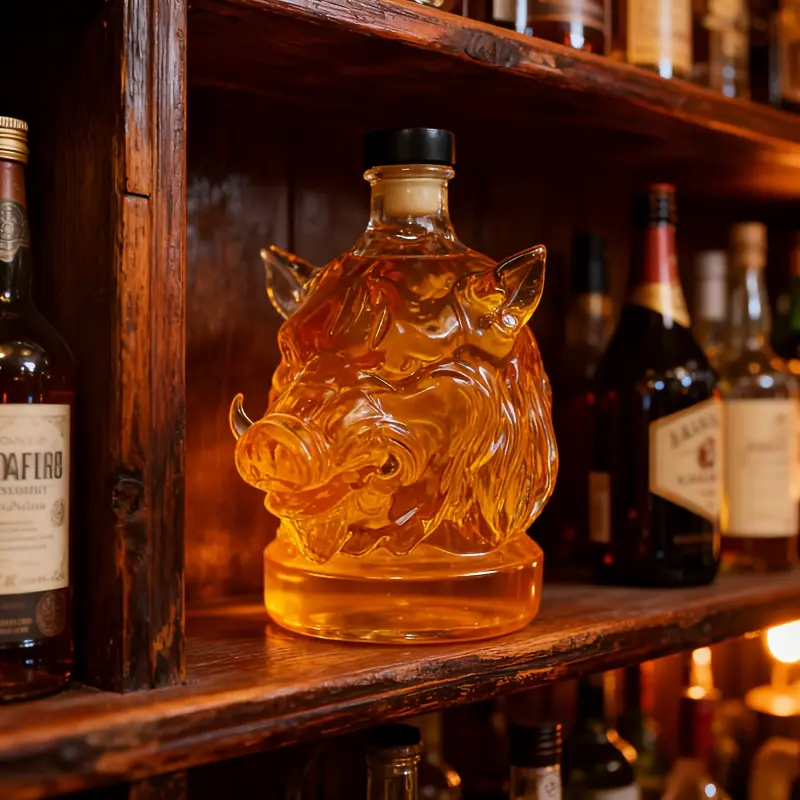 1pc Creative Wild Boar Shaped Art Bottle, 3D Full-Body Whiskey Decanter, Glass Craft Bottle for Bar And Home Decor, Suitable for Brandy, Bourbon, Tequila, Vodka, Strong Liquor, Elegant Christmas Birthday Gift, Gift for Men, Dad, Brother, Husband