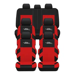 TOYOUN Universal 7 Seater Car Seat Cover Fabric Front & Rear Protector with Tire Track Detail With Three Zippers Interior Accessories for Cars Trucks SUVs Vans Red Black Design