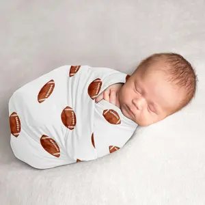 Sweet Jojo Designs Brown and White Football Boy Baby Swaddle Blanket for Infant Newborn Lightweight Jersey Stretchy Receiving Security Stroller Cover for Watercolor Vintage Sports Themed Collection