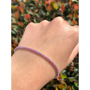 14K Gold Pink Sapphire Color Stoned Tennis Bracelet