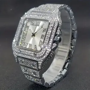 Men's Watch Luxury Iced out Square Bracelet Metal Dress Icy
