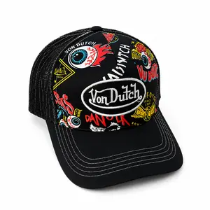 Von Dutch Flying Eyeball Trucker Hat Black Mesh Snapback All Over Print Cap