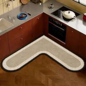 1pc Irregular L-Shaped Kitchen Mat, Heart Print Cartoon Design, Absorbent Non-Slip Silicone Mud Bath Rug, Easy Clean Home Decor Carpet, Kitchen Area Rug