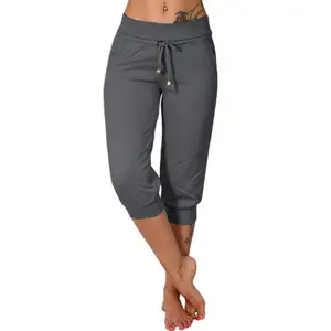 Lannew Womens Capri Yoga Pants Loose Drawstring Pajama Pants Lounge Joggers Pants with Pockets
