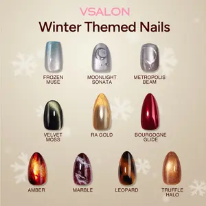 VSALON Winter Themed Press On Nails Collection 32 PCS Elegant Holiday Nails High Quality Acrylic Fake Nails Kit Set Short Almond Nail Art for Festive Occasions