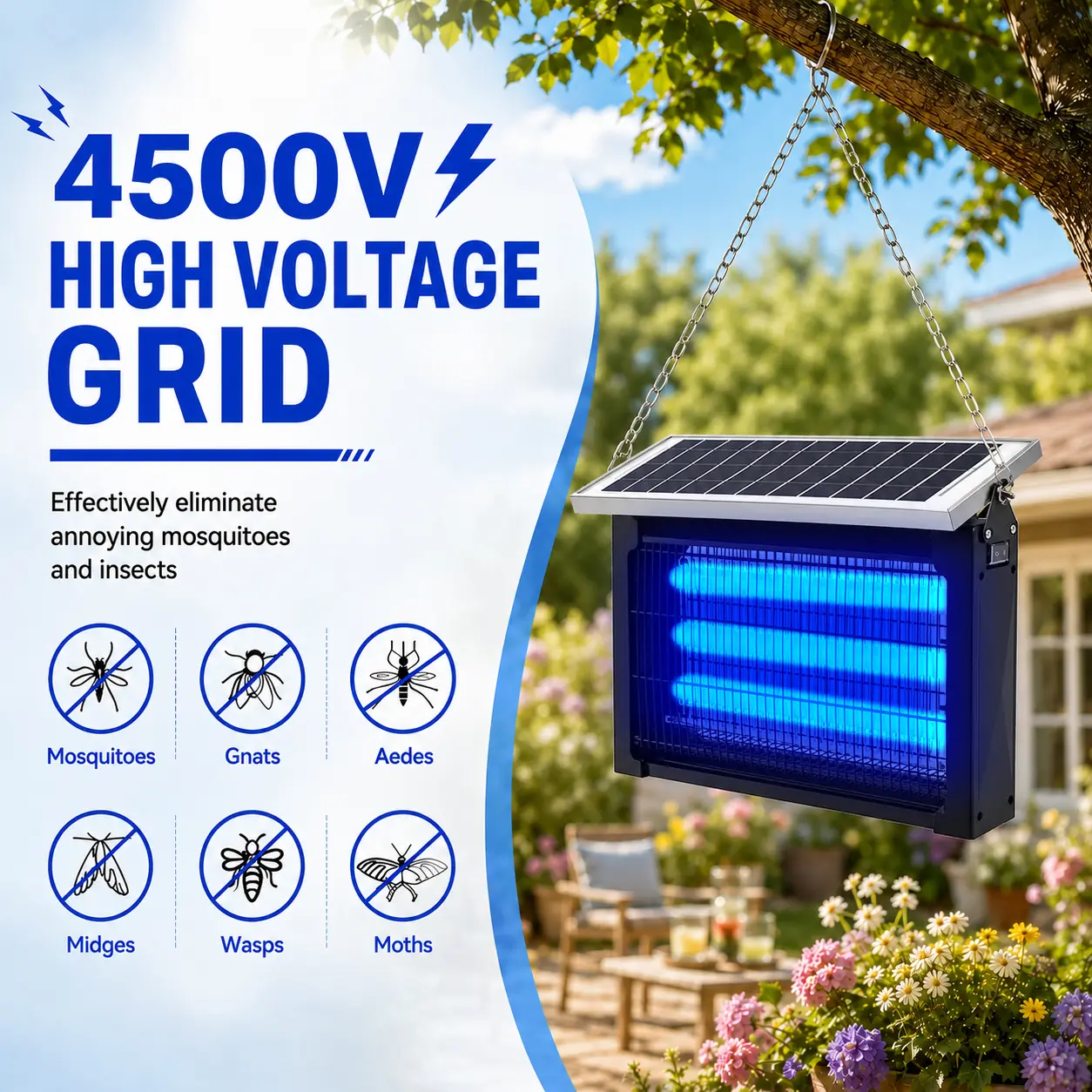Solar Bug Zapper, 2000 Sq.Ft High Powered Mosquito Killer, Rechargeable Portable Cordless Fly & Insect Trap for Backyard, Patio, Pond, RV Camping