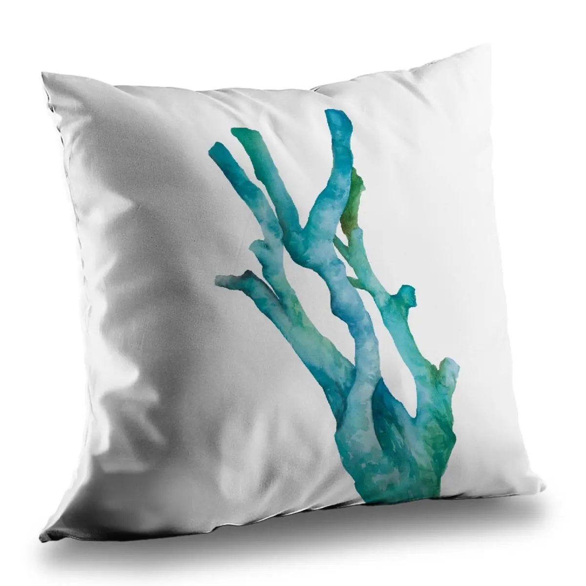 360 Stand 14x14 in Minimalist Blue Poly Twill Throw Pillow - Plush Insert, Twill Weave, Small Watercolor Sea Coral Print, Coastal Vibe Home Decor Accessory, 14-Inch Standard Pillows, Blue Standard Pillows
