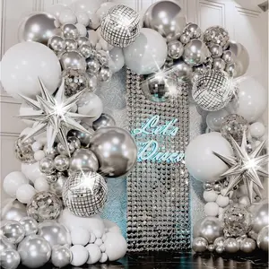 Disco Balloon Garland Kit with Bonus Disco Ball Balloon for Silver & White Party Decorations
