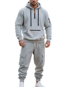 Cross-Border Europe & America Winter Heavyweight Fleece Men's Casual Set – Loose Fit Sporty Multi-Pocket Workwear Suit for Men