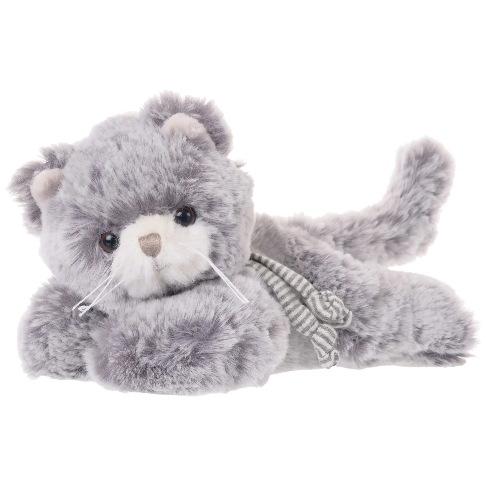 Bukowski Bears Cozy Cat 8 Inch Soft Plush Grey Stuffed Animal Toy with Stripe Collar for Babies and Kids