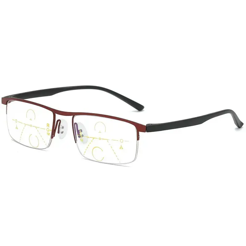 Unisex Multi-Focus Rectangle Semi-Rimless Stainless Steel Frame Reading Glasses (1 Pair) with High-Clarity Gradient Resin Lenses, Minimalist Design