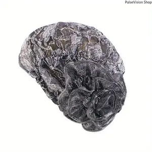 2pcs Women's Lace Floral Headscarf Cap, Soft Breathable Turban Hat for Daily