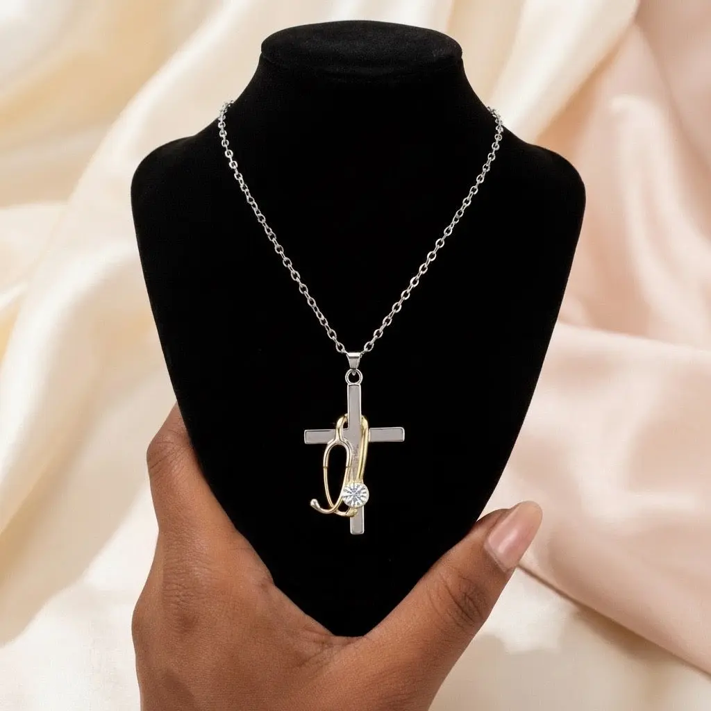 Stethoscope Cross Necklace for Nurses & Healthcare Workers