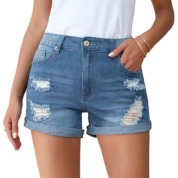 luvamia Denim Shorts Women's Ripped High Waisted Denim Shorts Stretchy Cuffed Hem Jean Shorts Bottom Womenswear