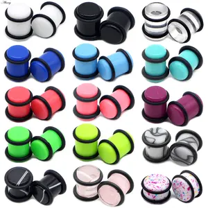 Alisouy 2pcs 1.6mm-20mm Acrylic UV Cylinder Black Rubber Flare Flesh Ear Gauges Expander Stretcher Plugs Piercing Body Jewelry